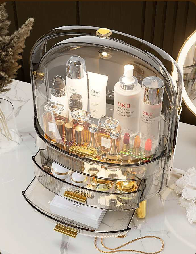 Transparent Large Capacity Makeup Storage Box With Handle
